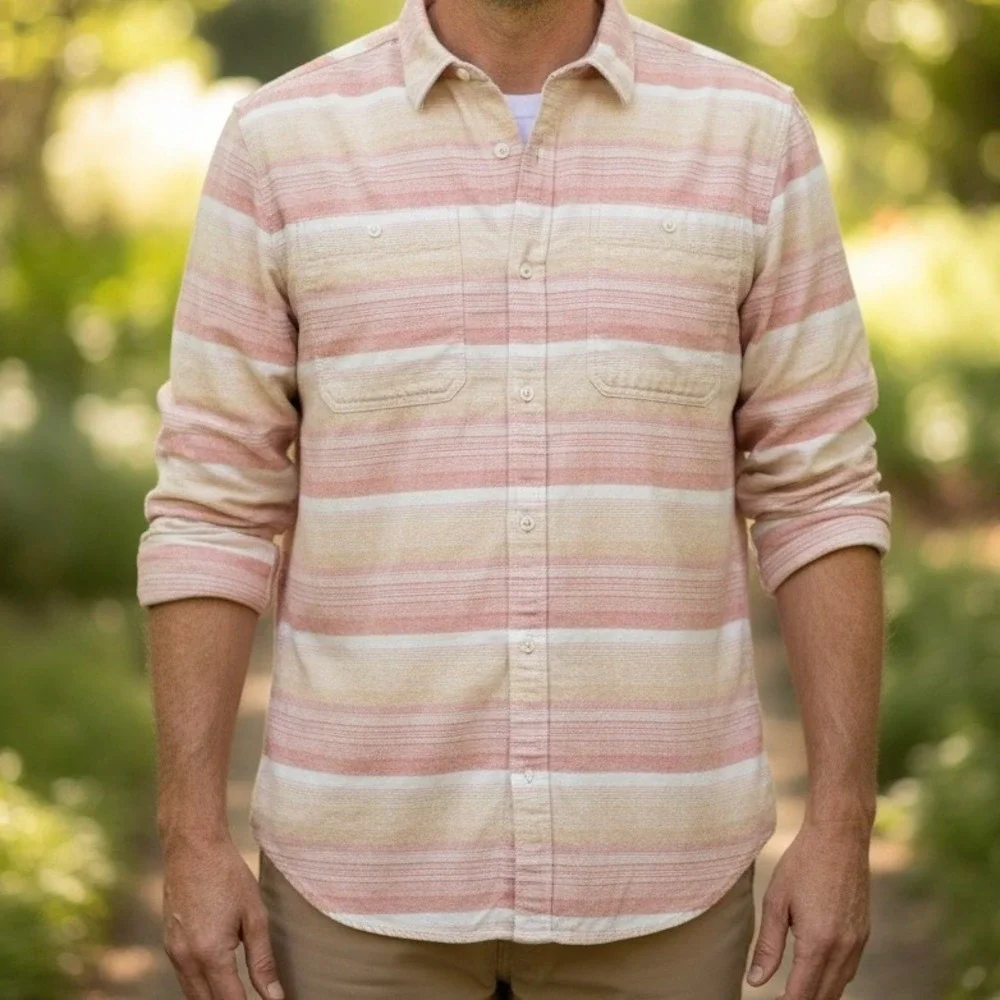 The North Face Mens Striped Long Sleeve Button Down Shirt Pink Orange White XXL